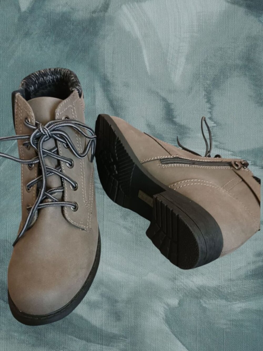Sporto Womens Faux Suede Ankle Boots With Knit Collar & Lace-Up gray Size 7.5M - Picture 4 of 16